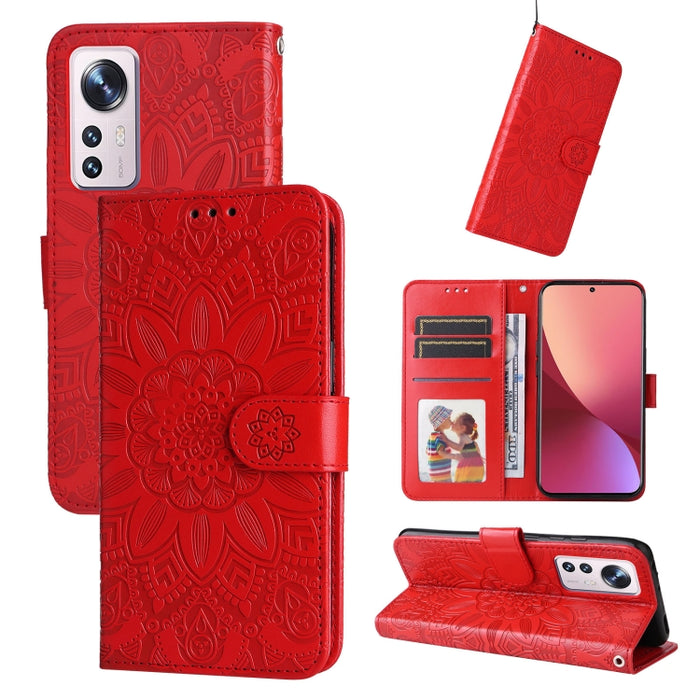 Estuche para teléfono de cuero con estampado de girasol en relieve, For Xiaomi 12 Lite, For Xiaomi 12 Pro, For Xiaomi 12 / 12X, For Xiaomi Poco M3 / Redmi 9T / Redmi 9 Power, For Xiaomi Poco X3 NFC