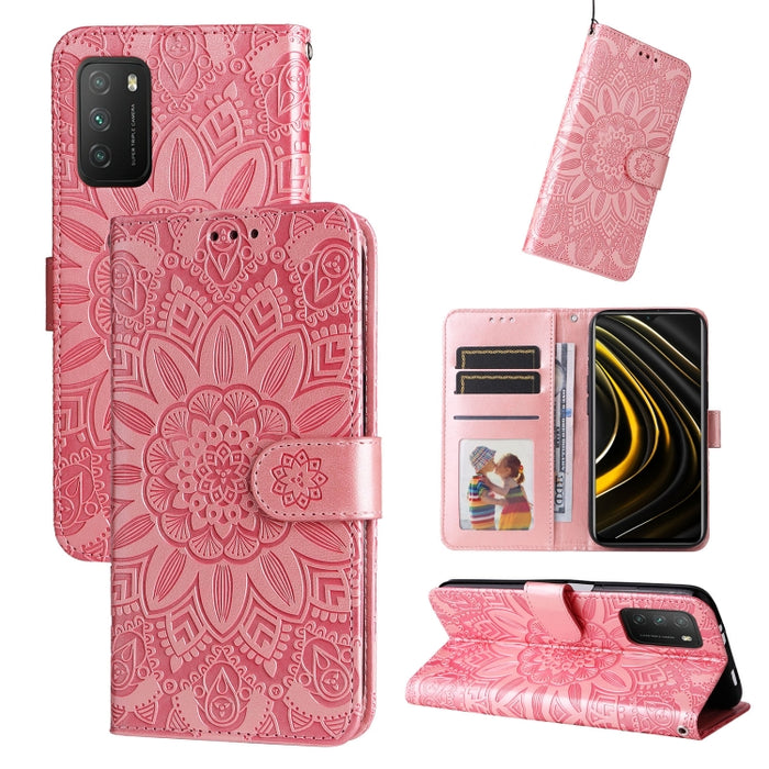Estuche para teléfono de cuero con estampado de girasol en relieve, For Xiaomi 12 Lite, For Xiaomi 12 Pro, For Xiaomi 12 / 12X, For Xiaomi Poco M3 / Redmi 9T / Redmi 9 Power, For Xiaomi Poco X3 NFC