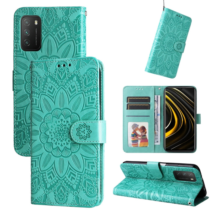 Estuche para teléfono de cuero con estampado de girasol en relieve, For Xiaomi 12 Lite, For Xiaomi 12 Pro, For Xiaomi 12 / 12X, For Xiaomi Poco M3 / Redmi 9T / Redmi 9 Power, For Xiaomi Poco X3 NFC