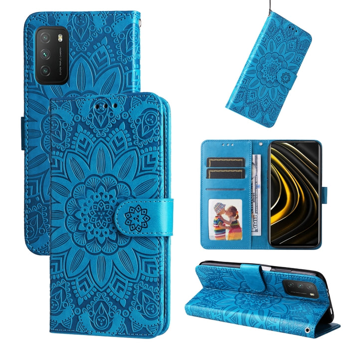 Estuche para teléfono de cuero con estampado de girasol en relieve, For Xiaomi 12 Lite, For Xiaomi 12 Pro, For Xiaomi 12 / 12X, For Xiaomi Poco M3 / Redmi 9T / Redmi 9 Power, For Xiaomi Poco X3 NFC