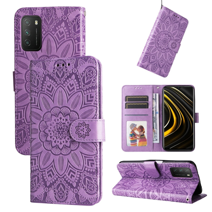 Estuche para teléfono de cuero con estampado de girasol en relieve, For Xiaomi 12 Lite, For Xiaomi 12 Pro, For Xiaomi 12 / 12X, For Xiaomi Poco M3 / Redmi 9T / Redmi 9 Power, For Xiaomi Poco X3 NFC