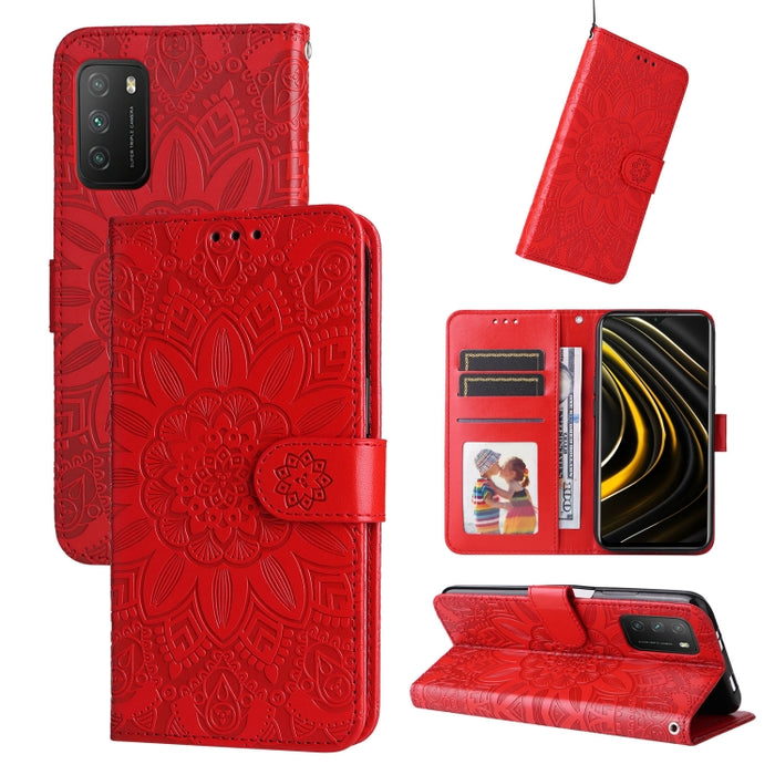 Estuche para teléfono de cuero con estampado de girasol en relieve, For Xiaomi 12 Lite, For Xiaomi 12 Pro, For Xiaomi 12 / 12X, For Xiaomi Poco M3 / Redmi 9T / Redmi 9 Power, For Xiaomi Poco X3 NFC
