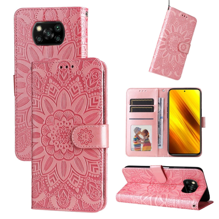 Estuche para teléfono de cuero con estampado de girasol en relieve, For Xiaomi 12 Lite, For Xiaomi 12 Pro, For Xiaomi 12 / 12X, For Xiaomi Poco M3 / Redmi 9T / Redmi 9 Power, For Xiaomi Poco X3 NFC