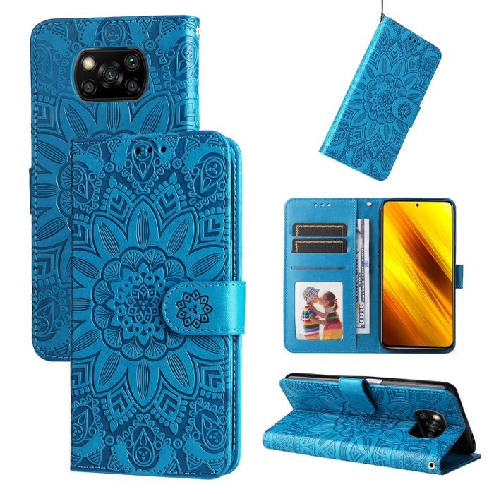 Estuche para teléfono de cuero con estampado de girasol en relieve, For Xiaomi 12 Lite, For Xiaomi 12 Pro, For Xiaomi 12 / 12X, For Xiaomi Poco M3 / Redmi 9T / Redmi 9 Power, For Xiaomi Poco X3 NFC