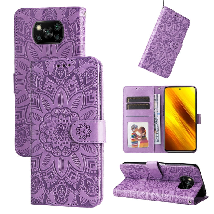 Estuche para teléfono de cuero con estampado de girasol en relieve, For Xiaomi 12 Lite, For Xiaomi 12 Pro, For Xiaomi 12 / 12X, For Xiaomi Poco M3 / Redmi 9T / Redmi 9 Power, For Xiaomi Poco X3 NFC