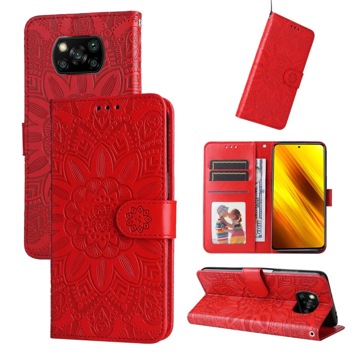 Estuche para teléfono de cuero con estampado de girasol en relieve, For Xiaomi 12 Lite, For Xiaomi 12 Pro, For Xiaomi 12 / 12X, For Xiaomi Poco M3 / Redmi 9T / Redmi 9 Power, For Xiaomi Poco X3 NFC