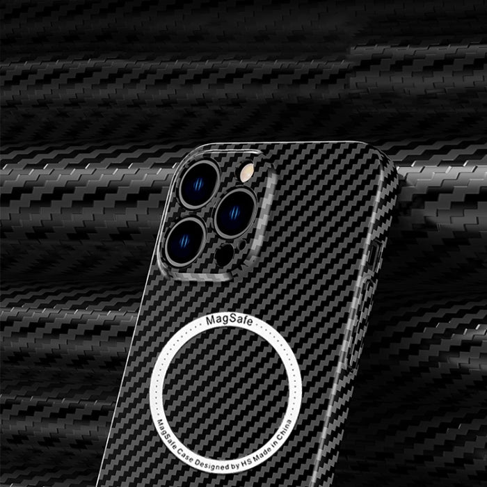 Estuche magnético MagSafe para teléfono con textura de fibra de carbono