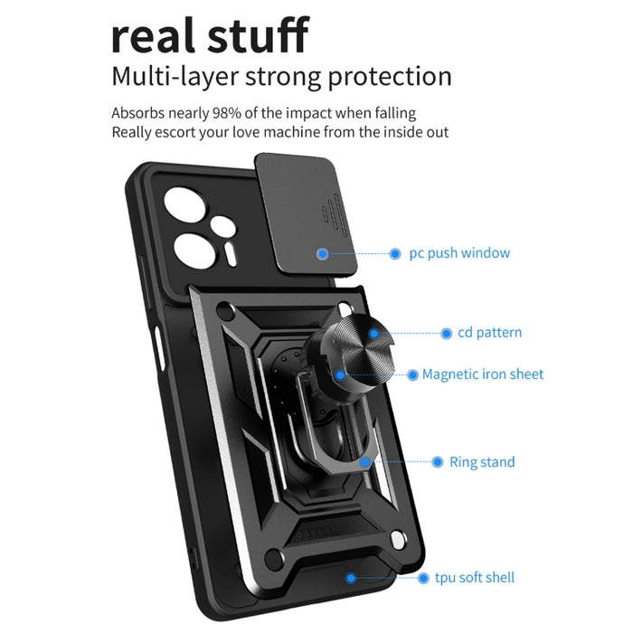 Funda de teléfono con diseño de cámara deslizante TPU + PC, For Xiaomi Poco X4 GT, For Xiaomi 12 Lite