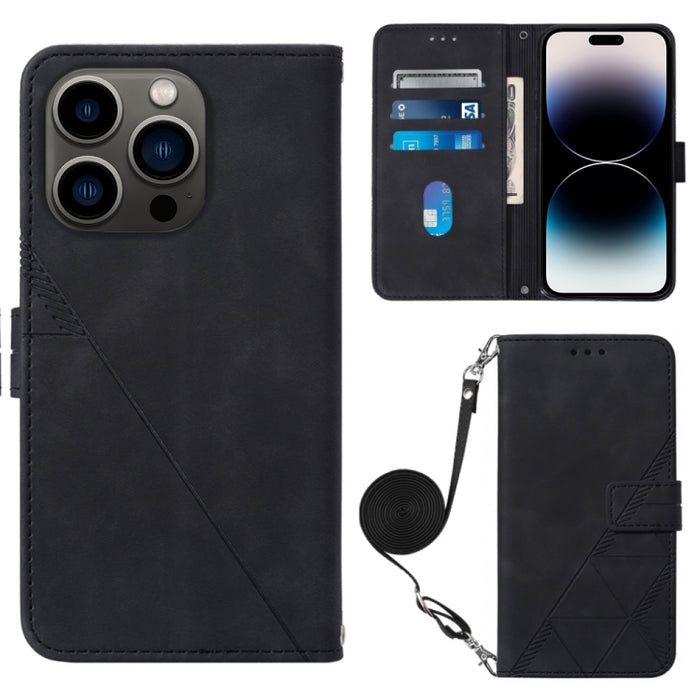 Estuche para teléfono de cuero con tapa en relieve 3D Crossbody, For iPhone 14, For iPhone 14 Plus, For iPhone 14 Pro, For iPhone 14 Pro Max