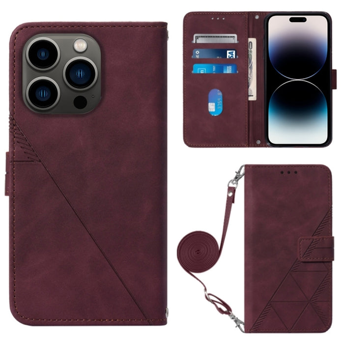 Estuche para teléfono de cuero con tapa en relieve 3D Crossbody, For iPhone 14, For iPhone 14 Plus, For iPhone 14 Pro, For iPhone 14 Pro Max