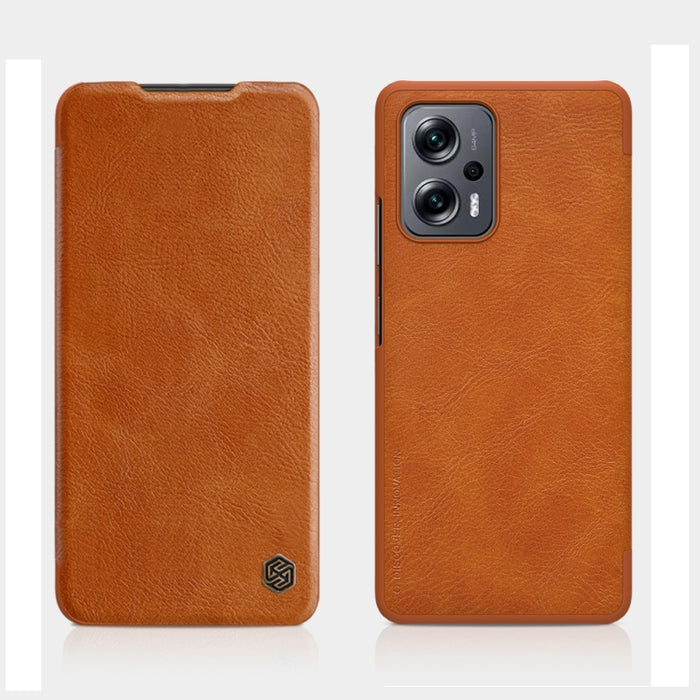 Estuche para teléfono de cuero con textura de caballo loco de la serie QIN de NILLKIN, For Xiaomi Redmi Note 11T Pro/11T Pro+ 5G/Poco X4 GT 5G