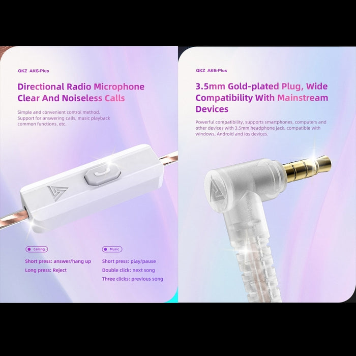 QKZ AK6 PLUS HiFi Bass Cable de audio desmontable Dynamic Heavy Bass Auricular con cable