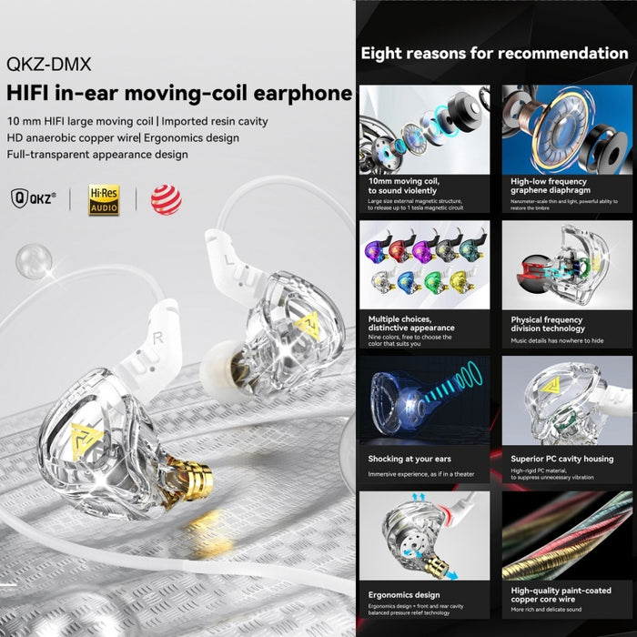 QKZ DMX Sports In-ear HIFI Auricular de control con cable de 3,5 mm con micrófono