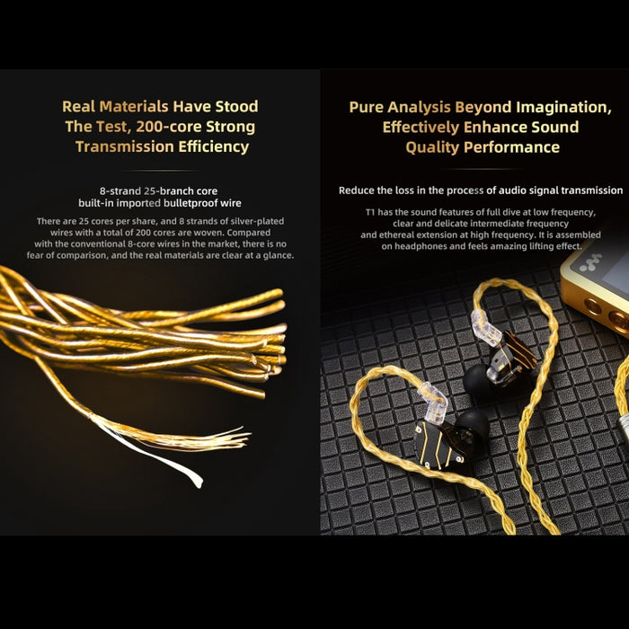 QKZ T1 8 Core TC Plateado 3.5mm 0.75mm 2PIN HIFI Cable de actualización de auriculares