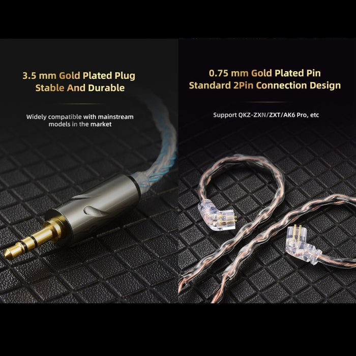 QKZ T1 8 Core TC Plateado 3.5mm 0.75mm 2PIN HIFI Cable de actualización de auriculares