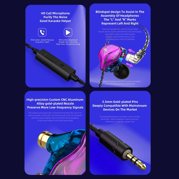 QKZ ZXT Sports In-ear Cableado Control Plug HIFI Stereo Stage Monitor Auricular
