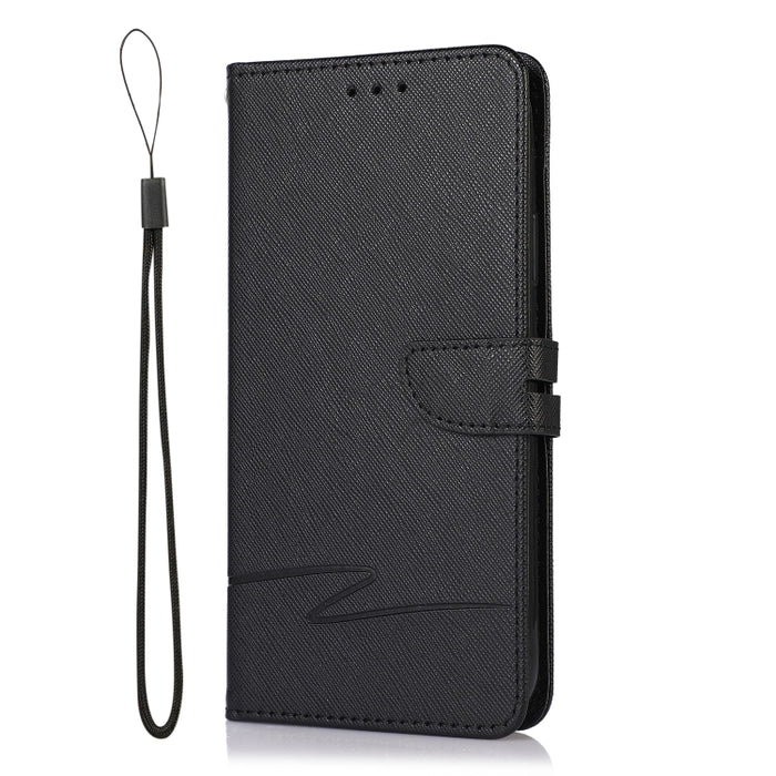 Estuche para teléfono de cuero con tapa horizontal y textura cruzada