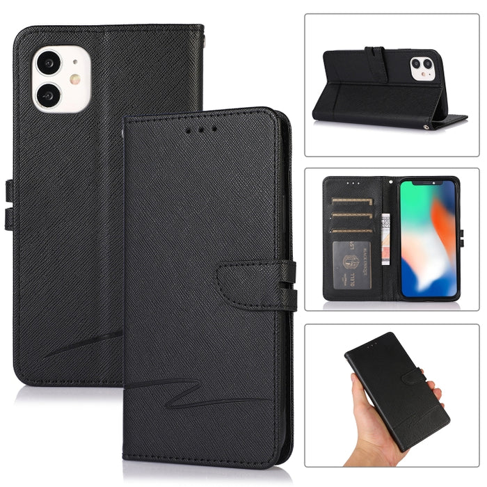 Estuche para teléfono de cuero con tapa horizontal y textura cruzada