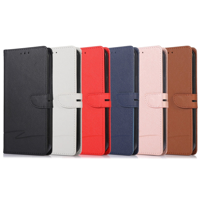 Estuche para teléfono de cuero con tapa horizontal y textura cruzada