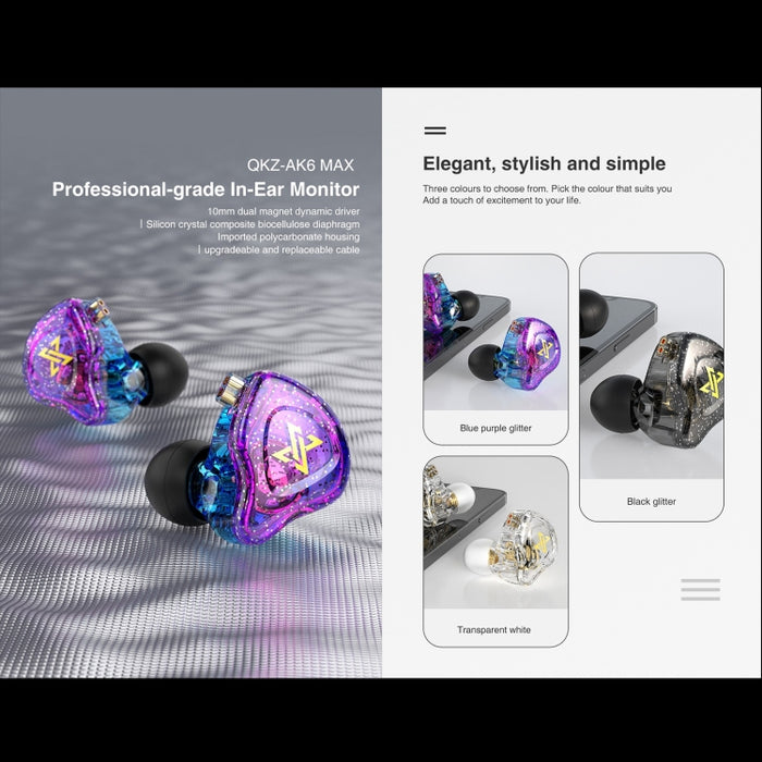 QKZ AK6 MAX In-ear Dynamic Subwoofer Auricular controlado por cable