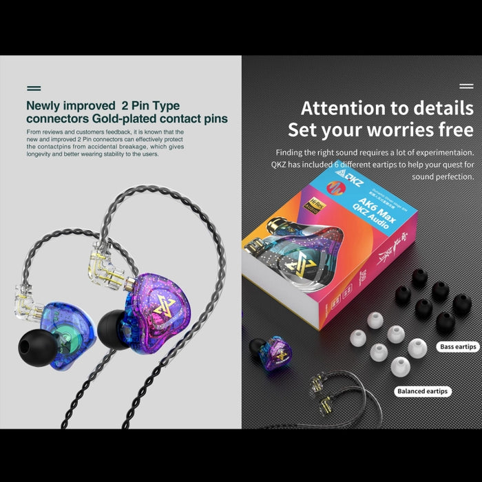 QKZ AK6 MAX In-ear Dynamic Subwoofer Auricular controlado por cable