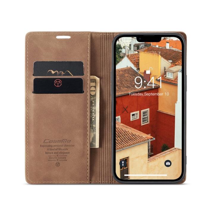 CaseMe-013 Estuche para teléfono de cuero esmerilado retro multifuncional