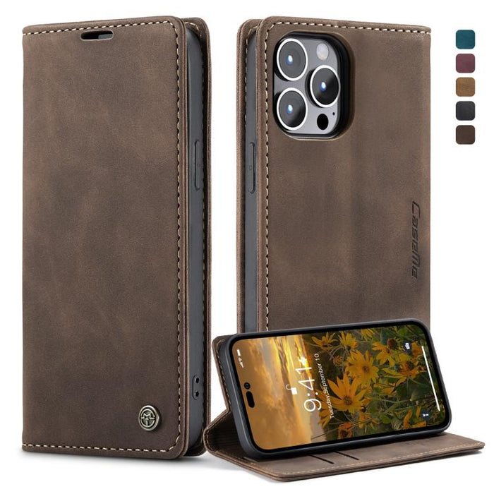 CaseMe-013 Estuche para teléfono de cuero esmerilado retro multifuncional