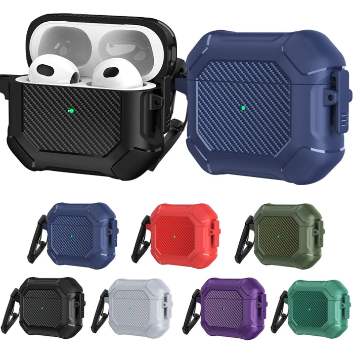 Carbon Brazing Dimension TPU+PC Funda protectora para auriculares con interruptor de bloqueo y mosquetón, For AirPods 3