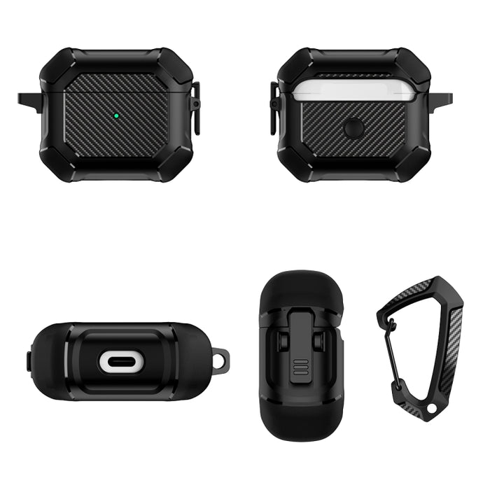Carbon Brazing Dimension TPU+PC Funda protectora para auriculares con interruptor de bloqueo y mosquetón, For AirPods 3