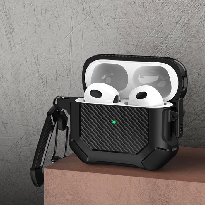 Carbon Brazing Dimension TPU+PC Funda protectora para auriculares con interruptor de bloqueo y mosquetón, For AirPods 3