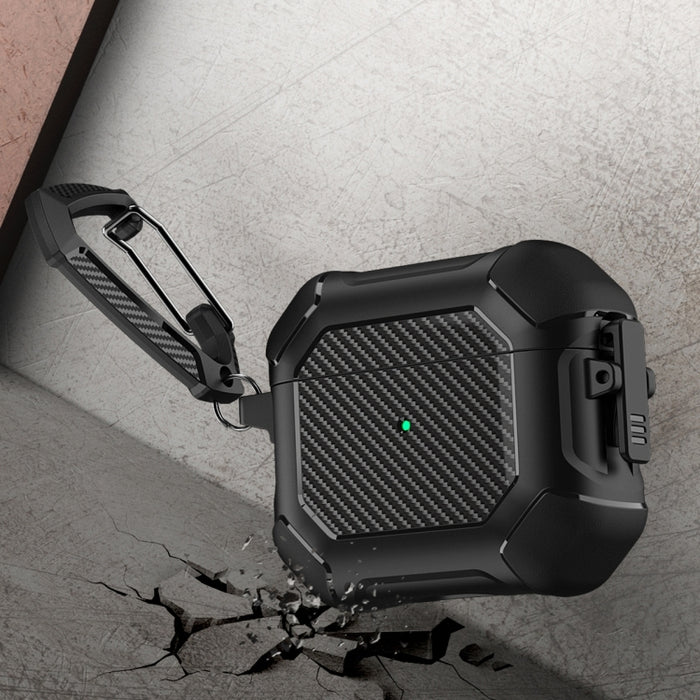 Carbon Brazing Dimension TPU+PC Funda protectora para auriculares con interruptor de bloqueo y mosquetón, For AirPods 3