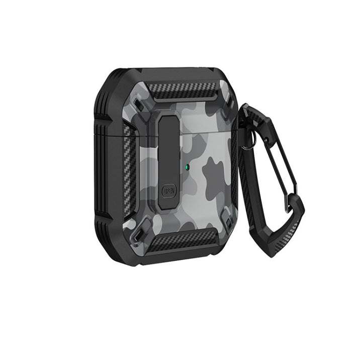 Estuche para auriculares impreso en dos tonos con interruptor de bloqueo y mosquetón