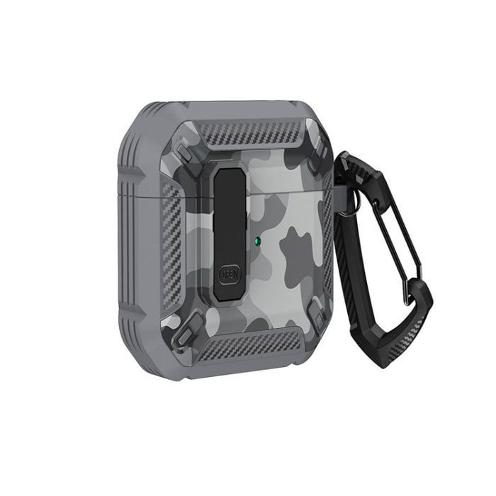 Estuche para auriculares impreso en dos tonos con interruptor de bloqueo y mosquetón