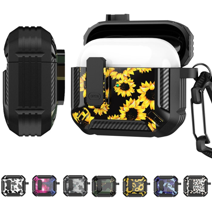 Estuche para auriculares impreso en dos tonos con interruptor de bloqueo y mosquetón