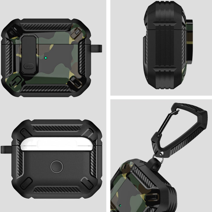 Estuche para auriculares impreso en dos tonos con interruptor de bloqueo y mosquetón
