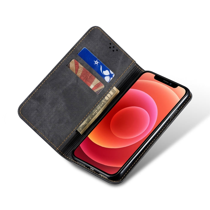 Estuche para teléfono de cuero estilo casual con textura de mezclilla