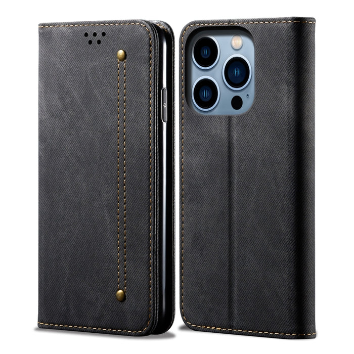 Estuche para teléfono de cuero estilo casual con textura de mezclilla