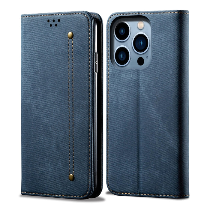 Estuche para teléfono de cuero estilo casual con textura de mezclilla