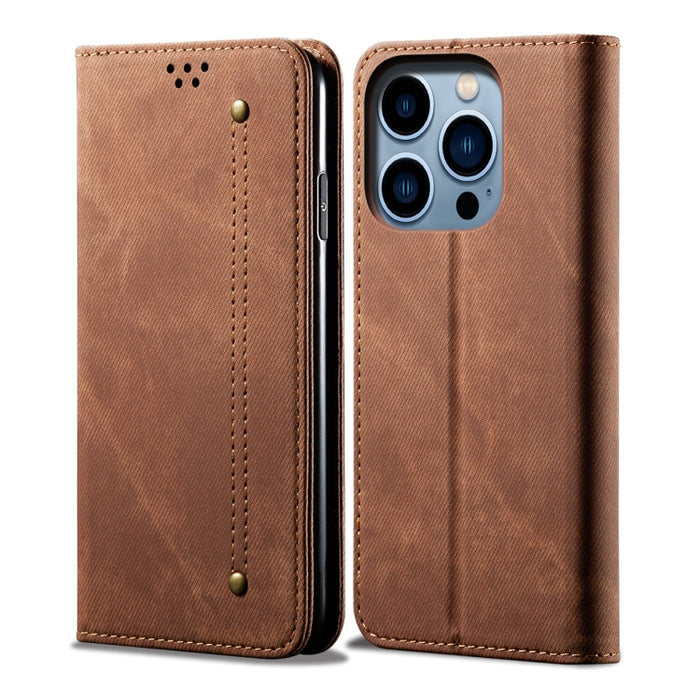 Estuche para teléfono de cuero estilo casual con textura de mezclilla