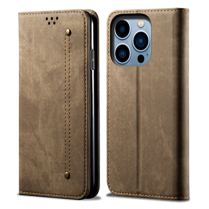 Estuche para teléfono de cuero estilo casual con textura de mezclilla