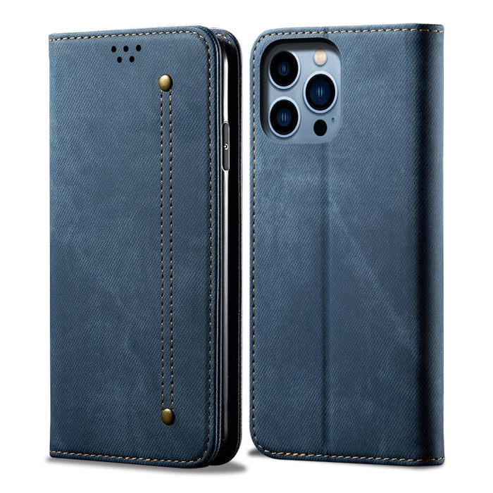 Estuche para teléfono de cuero estilo casual con textura de mezclilla