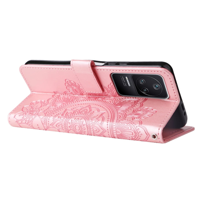 Estuche de cuero con estampado de flores de 7 pétalos, For Xiaomi Redmi K40S / Poco F4, For Xiaomi Redmi Note 11T Pro/Poco X4 GT