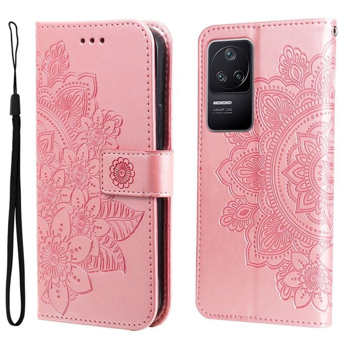 Estuche de cuero con estampado de flores de 7 pétalos, For Xiaomi Redmi K40S / Poco F4, For Xiaomi Redmi Note 11T Pro/Poco X4 GT