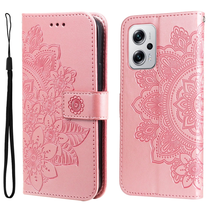 Estuche de cuero con estampado de flores de 7 pétalos, For Xiaomi Redmi K40S / Poco F4, For Xiaomi Redmi Note 11T Pro/Poco X4 GT