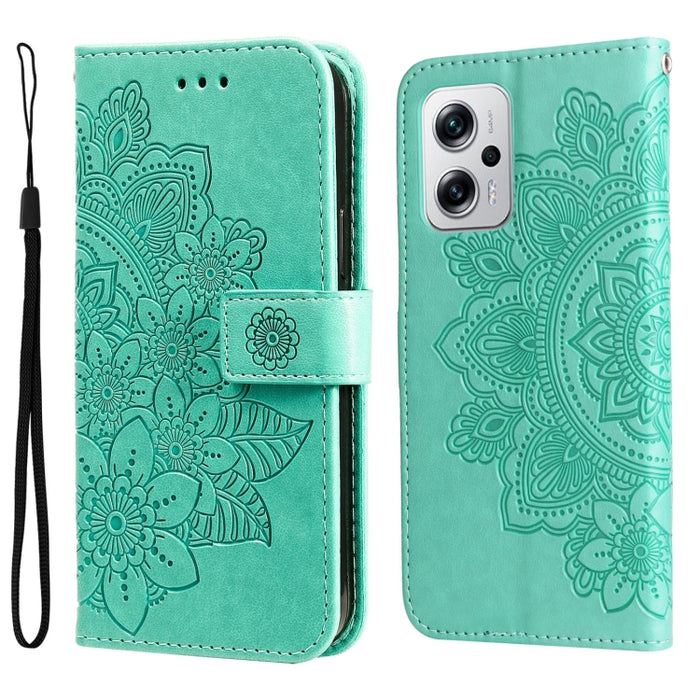 Estuche de cuero con estampado de flores de 7 pétalos, For Xiaomi Redmi K40S / Poco F4, For Xiaomi Redmi Note 11T Pro/Poco X4 GT