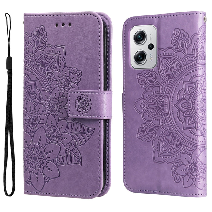 Estuche de cuero con estampado de flores de 7 pétalos, For Xiaomi Redmi K40S / Poco F4, For Xiaomi Redmi Note 11T Pro/Poco X4 GT
