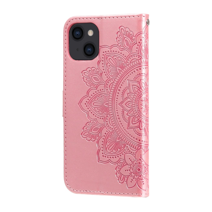 Estuche de cuero con estampado de flores de 7 pétalos