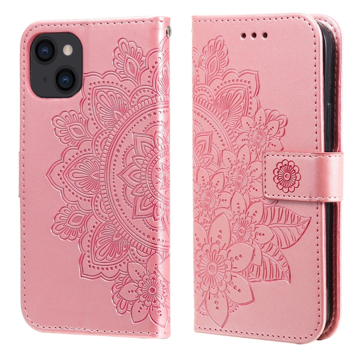 Estuche de cuero con estampado de flores de 7 pétalos