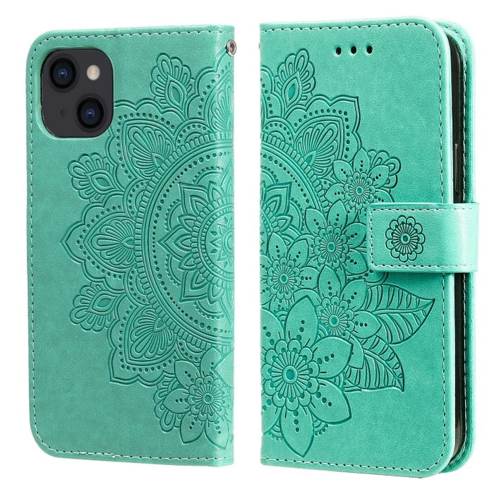 Estuche de cuero con estampado de flores de 7 pétalos