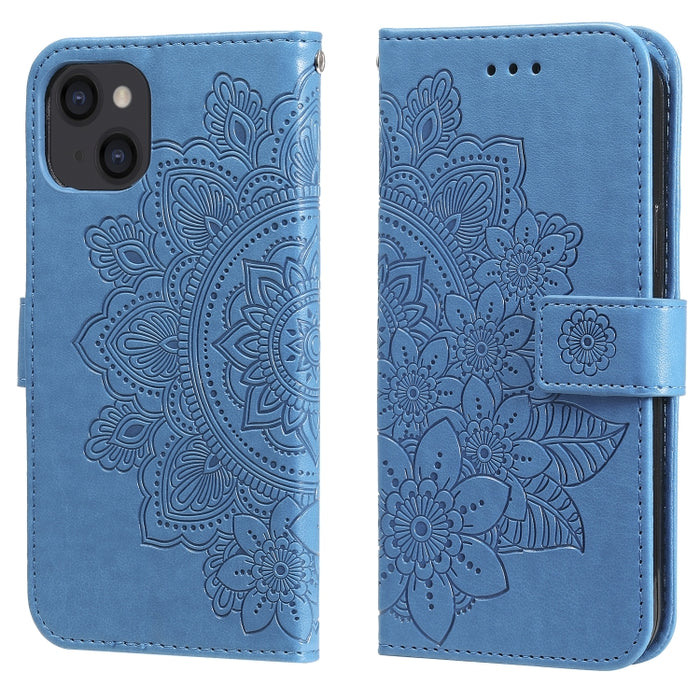 Estuche de cuero con estampado de flores de 7 pétalos